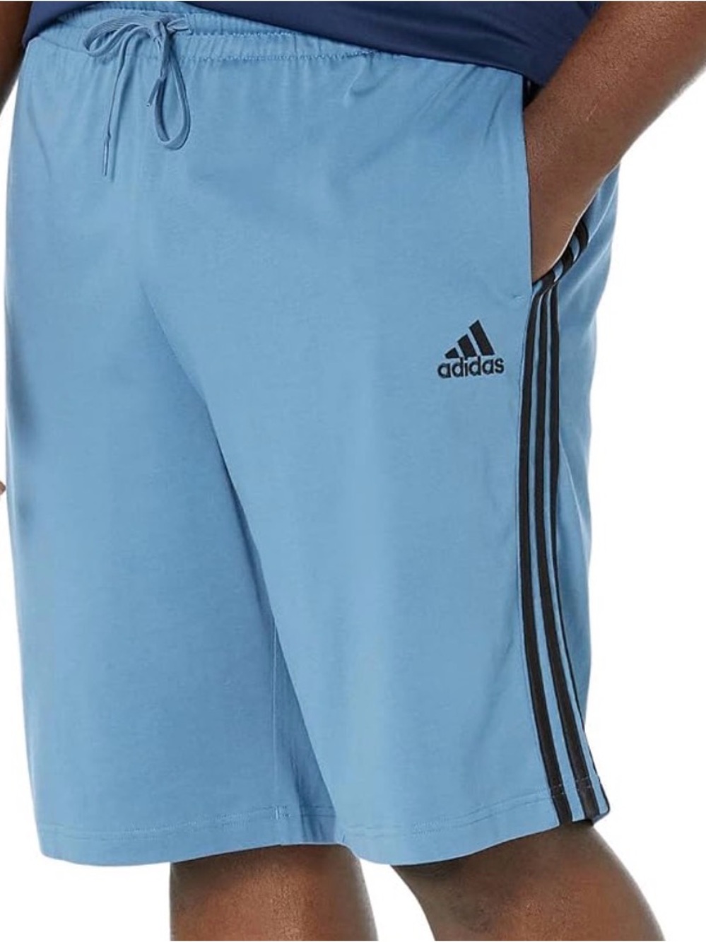 adidas Men’s Light Blue Athletic Shorts with Black 3-Stripes big and tall
